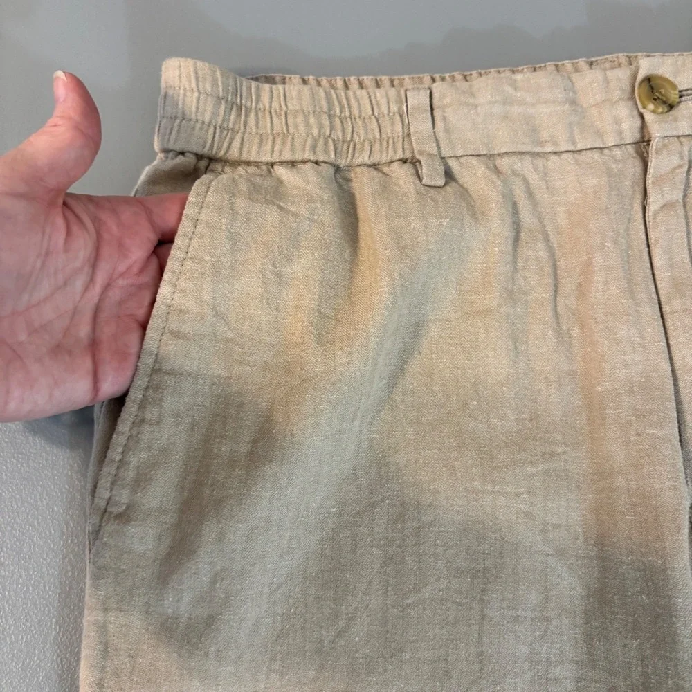 Banana Republic Mens 36x30 Slim Fit Linen Cotton Blend Elastic Waist Pants Tan